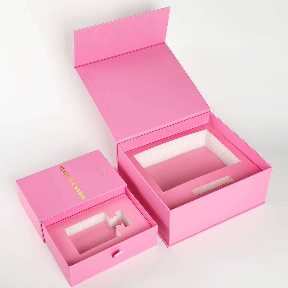 Luxury Skincare Christmas Gifts - カスタム高級ピンク、紙製フォームインサート付きマグネット開閉式スキンケア香水ギフトボックス包装