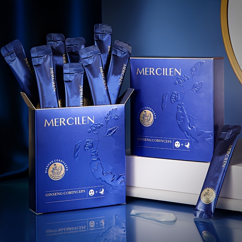 Luxury Skincare Aesthetic - MERCILEN 高麗人参冬虫夏草コラーゲン贅沢な引き締め＆保湿マスク 4g x 20パック、肌を深く保湿し引き締め、深く洗浄して肌のトーンを明るくし、肌を若々しく見せ、すべての肌タイプに適したスキンケア製品です。